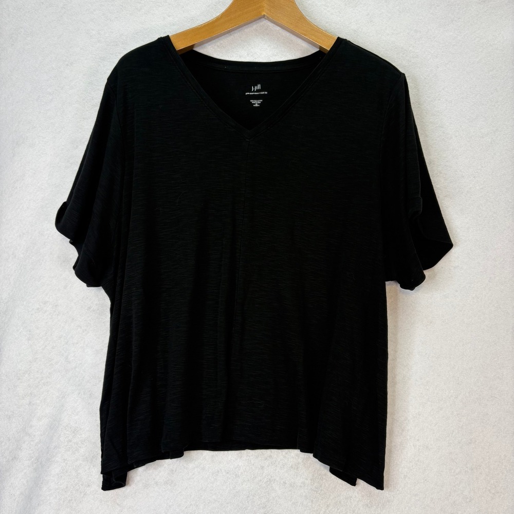 J Jill‎ Womens Plus Sz 4X Black Pima Cotton Short Sleeve V-Neck Tee T-Shirt Top